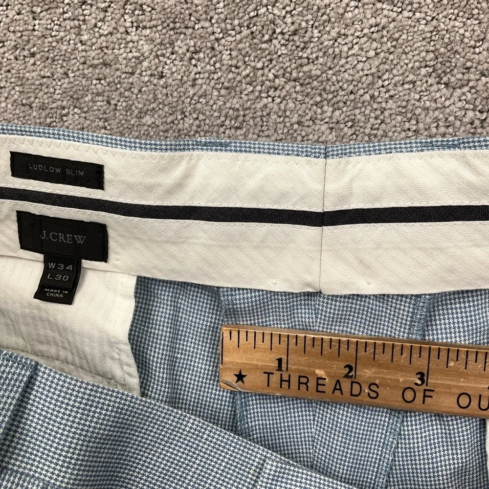 J‎ Crew Ludlow Pants Mens 34W 30L Light Blue Houndstooth Somelos Dress Pants